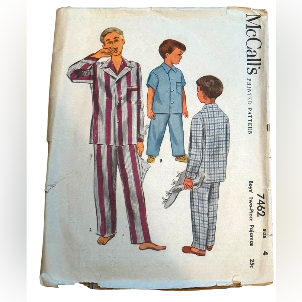Mccalls #7462 SZ4 C1948 Vintage Kids Pajamas